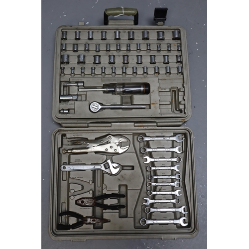 684 - A Cased Tool Set To Include Socket Set, Spanner Set, Claw Hammer, Measuring Tape, And More. Incomple... 