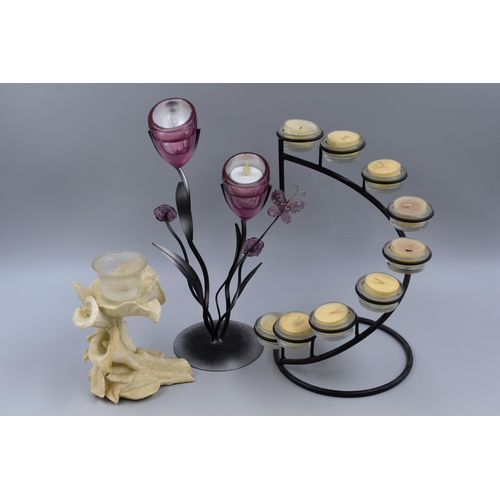 726 - Three Tealight Holders To Include Two Floral, And Spiral