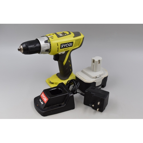 695 - A Ryobi 14.4v Hammer Drill With Battery and Charger. Untested But Charger Works