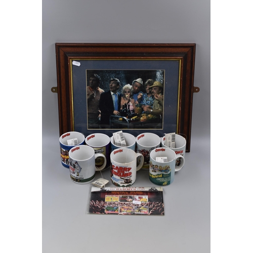 739 - A Selection of Carry On Films Memorabilia To Include Eight Collectable Mugs, Stamp Set (Carry On and... 