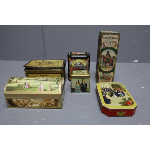 747 - Selection of 6 Vintage Promotional Tins including Lyons, Glen Moray, W R Jacob & Company and Mor... 