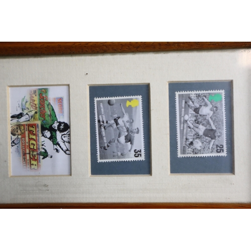 754 - A Selection of Four Framed and Glazed Pieces. To Include Hilldale Parbold Photograph, Football Stamp... 