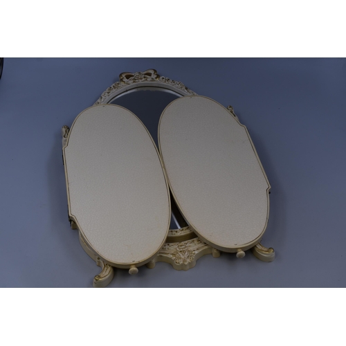 756 - Large Vintage White Standing Vanity Mirror (20 1/2