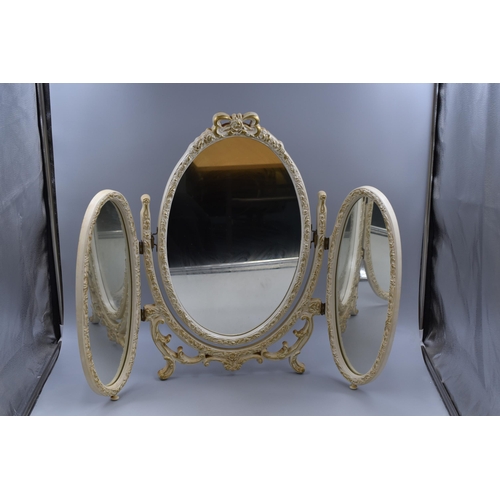 756 - Large Vintage White Standing Vanity Mirror (20 1/2