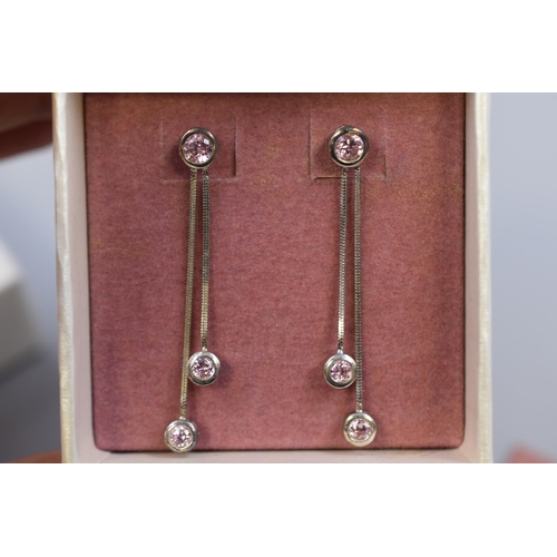 249 - Three Pairs of Silver 925, Pink Stoned Dangly Earrings Complete in Presentation Boxes