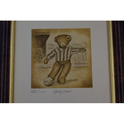 409 - Four Limited Edition Signed Sue Willis Framed and Glazed 'Sporting Bears' Prints, With Two Framed an... 