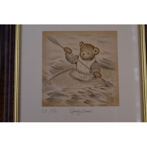 409 - Four Limited Edition Signed Sue Willis Framed and Glazed 'Sporting Bears' Prints, With Two Framed an... 