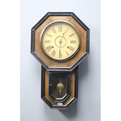 447 - Vintage Wood Cased Wall Hanging Clock (Including Pendulum But Mechanism Does Not Work)