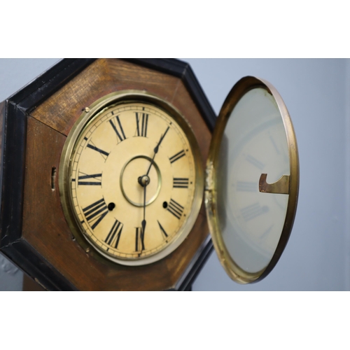 447 - Vintage Wood Cased Wall Hanging Clock (Including Pendulum But Mechanism Does Not Work)