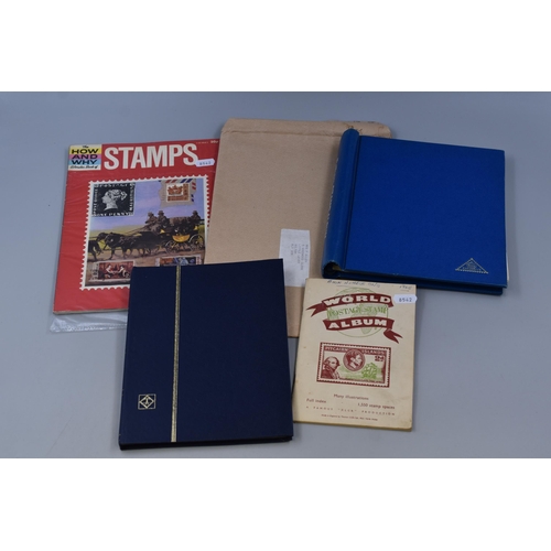 459 - Collection of Vintage Empty Stamp Albums to include a 1965 World Postage Stamp Album, a How and Why ... 