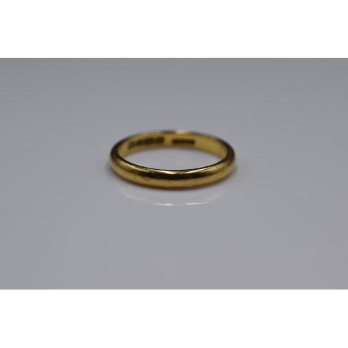 36 - A Hallmarked 22ct William Clarke & Son Birmingham Gold Band Ring, Size N/O