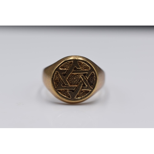 42 - A Hallmarked 9ct (375) Birmingham Gold Star of David Signet Ring, Size N