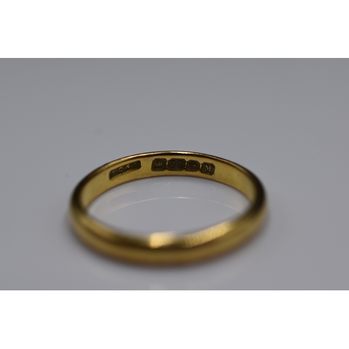 36 - A Hallmarked 22ct William Clarke & Son Birmingham Gold Band Ring, Size N/O