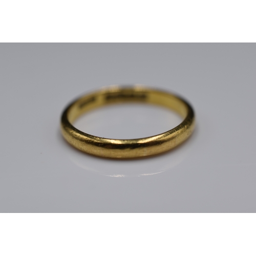 36 - A Hallmarked 22ct William Clarke & Son Birmingham Gold Band Ring, Size N/O