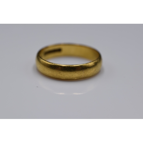 45 - A Hallmarked 22ct Birmingham Gold Band Ring, Size M