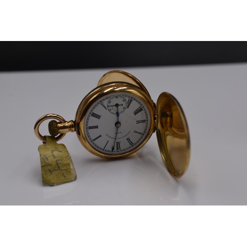 54 - American Waltham (9130618) 14k Gold Cased Full Hunter Pocket Watch (Working when tested / Needs Glas... 