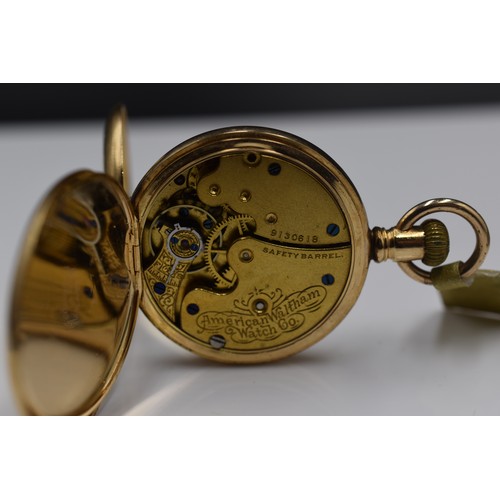 54 - American Waltham (9130618) 14k Gold Cased Full Hunter Pocket Watch (Working when tested / Needs Glas... 