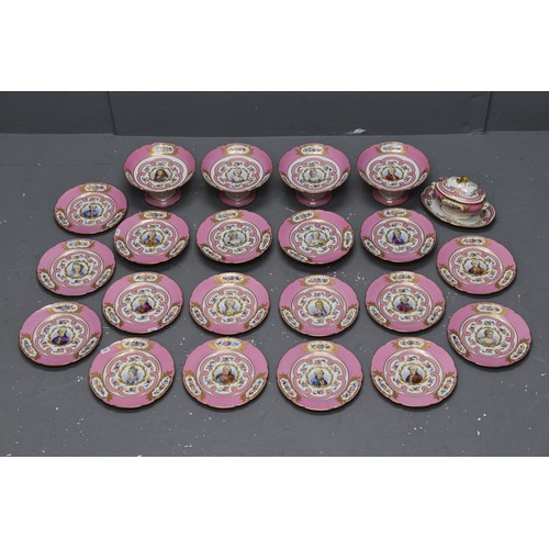 56 - Late 19th Century French Sevres Rose Pompadour 22 Piece Dessert Set with Hand Painted Decoration dep... 