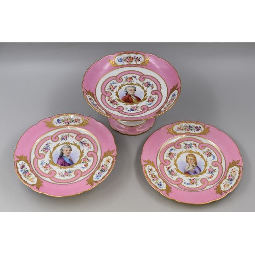 56 - Late 19th Century French Sevres Rose Pompadour 22 Piece Dessert Set with Hand Painted Decoration dep... 