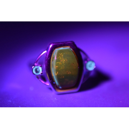 2 - Silver 925, Amber Stoned Ring (Size O) Complete with Presentation box