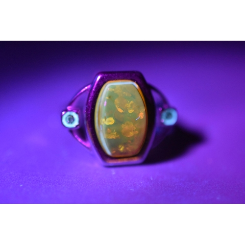 8 - Silver 925, Amber Stoned Ring (Size J) Complete with Presentation Box