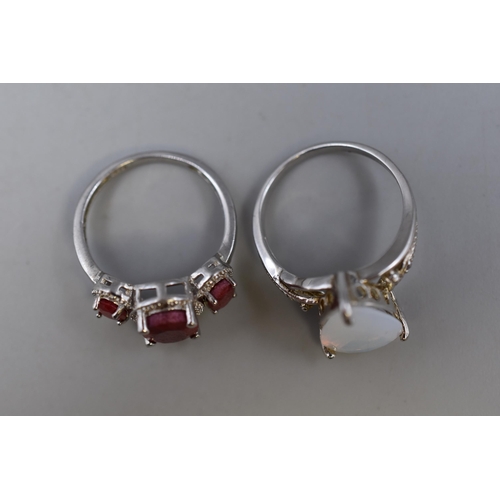 11 - Two 925. Silver Rings (Size P) To Include Red Agate Stoned, and Other