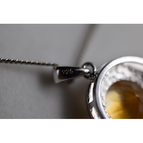 16 - A 925. Silver Citrine Stoned Pendant Necklace in Presentation Box