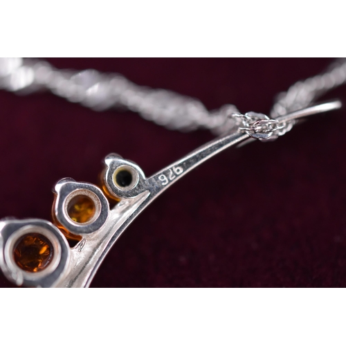 17 - Silver 925 Neckalce with Amber Stoned Pendant Complete in Presentation Box