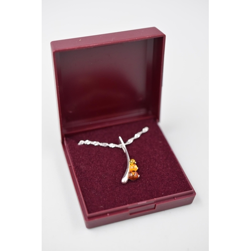 17 - Silver 925 Neckalce with Amber Stoned Pendant Complete in Presentation Box