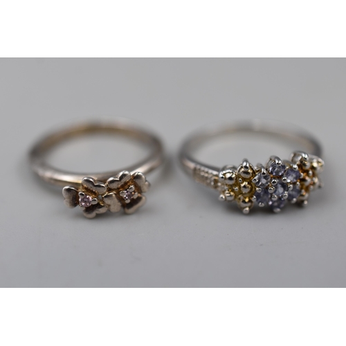 21 - Two 925. Silver Floral Rings To Include 'Virtue' And Other