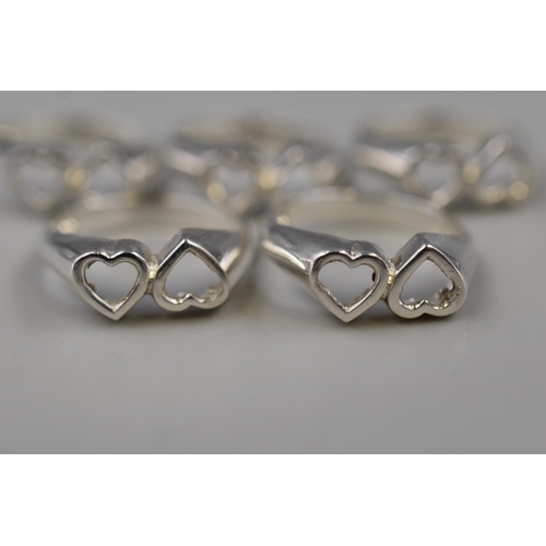 39 - Five Hallmarked Silver Love Heart Rings