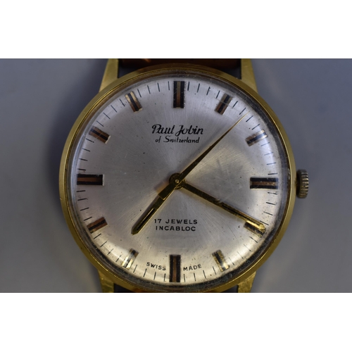 62 - 17 Jewels Paul Jobin of Switzerland Gold Plated Men's Watch (working when tested)