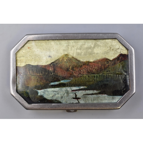 170 - A Victorian Butterfly Wing Compact, Depicting River Scene