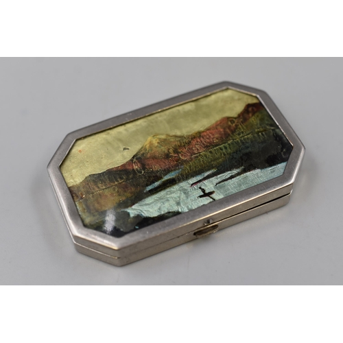 170 - A Victorian Butterfly Wing Compact, Depicting River Scene