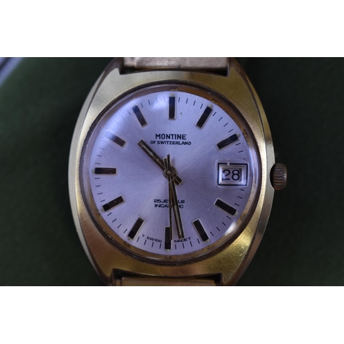 68 - Vintage 1960's Montine of Switzerland Gold Plated 25 Jewels Automatic Gents Watch Complete in Presen... 