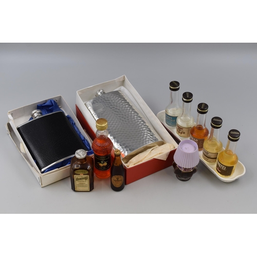 172 - A Selection of Alcohol Miniatures With Two Boxed Hip Flasks. Includes Guinness, Amaretto, Cointreau,... 