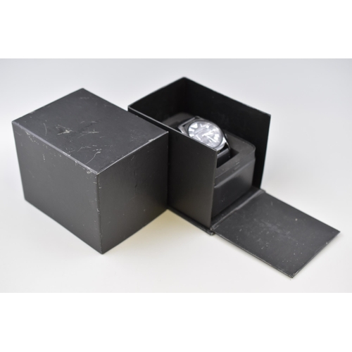 71 - An Emporio Armani Ceramica Black and Silver Tone Quartz Chronograph Watch, In Presentation Box. Work... 