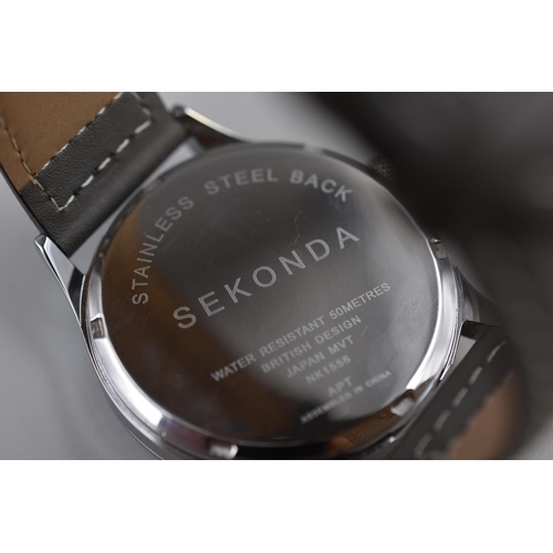 73 - A Sekonda Day/Time 50m Quartz Watch With Steel Effect Face and Leather Strap, Working. In Presentati... 