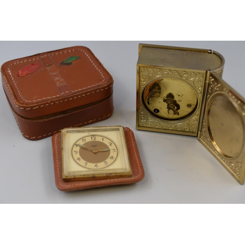 176 - Two Mechanical Travel Clocks (Europa and Smiths, Both Working), With a Pair of Vintage Glasses