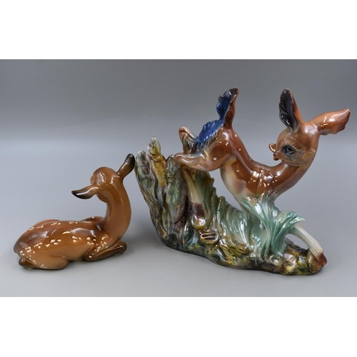 252 - Two Mid Century Italian Deer / Fawn Glazed Animal Figures including Dipinto A. Mano Deruta (Largest ... 