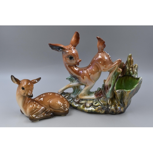 252 - Two Mid Century Italian Deer / Fawn Glazed Animal Figures including Dipinto A. Mano Deruta (Largest ... 