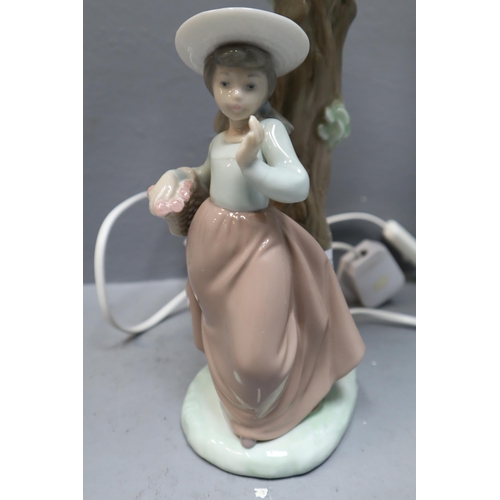 185 - Two Nao By Lladro Porcelain Table Lamps, Includes Winter Girl With Dog and Girl With Basket. Both Po... 