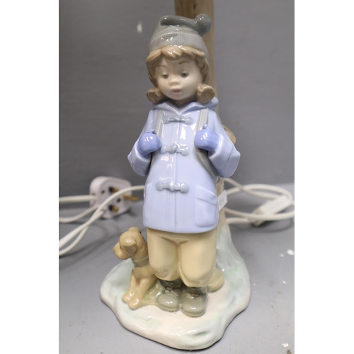 185 - Two Nao By Lladro Porcelain Table Lamps, Includes Winter Girl With Dog and Girl With Basket. Both Po... 