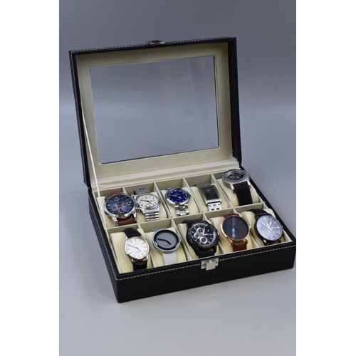 89 - Ten Gents Quartz Watches In Faux Black Leather Presentation Box. Includes Loris, Ben Sherman, Sekond... 