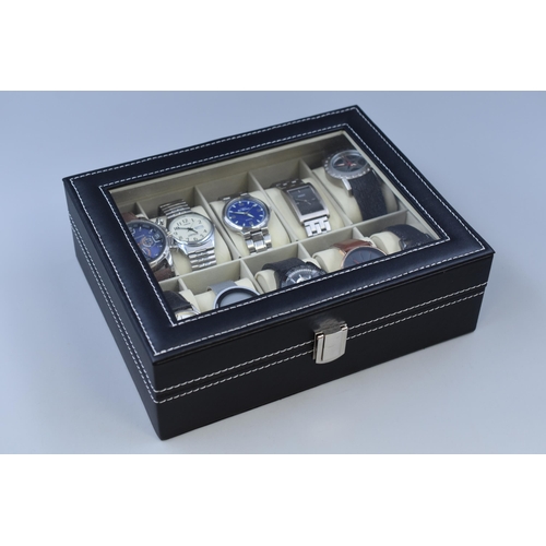 89 - Ten Gents Quartz Watches In Faux Black Leather Presentation Box. Includes Loris, Ben Sherman, Sekond... 