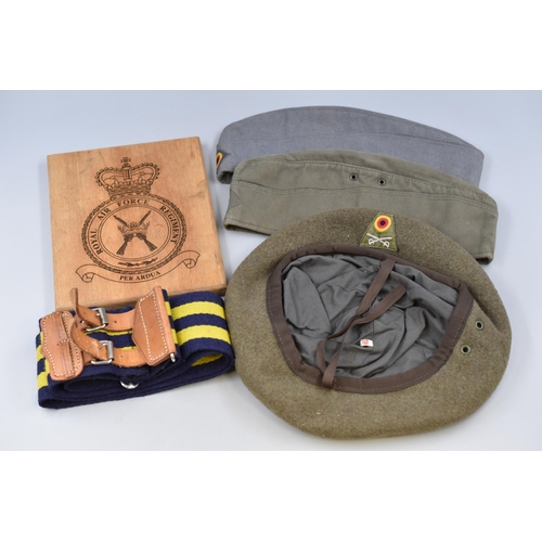 295 - A Selection of Militaria To Include Two WWII German Bundeswehr Panzer Tank Division Hats, Queens Own... 