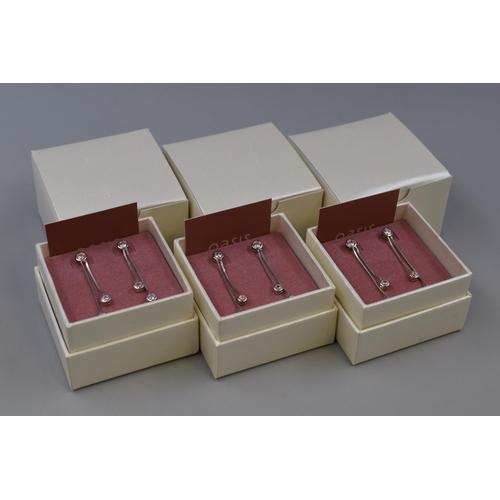 91 - Three Pairs of Silver 925, Pink Stoned Dangly Earrings Complete in Presentation Boxes