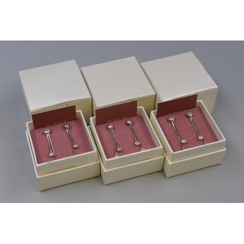 92 - Three Pairs of Silver 925, Pink Stoned Dangly Earrings Complete in Presentation Boxes