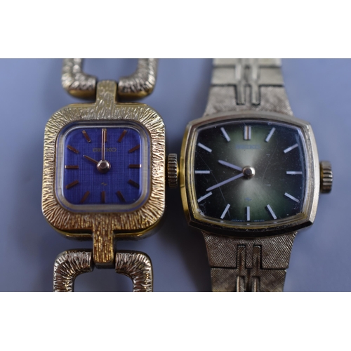 103 - Two Ladies Gold Tone Seiko Mechanical Watches (One AF, One Working), Includes Blue Dial and Green Di... 