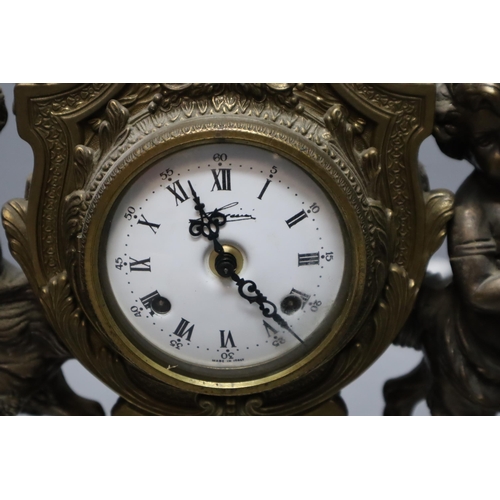 300 - Antique Marble And Brass Italian Styled Clock (In Working Order) With Faun Children on Each Side, An... 